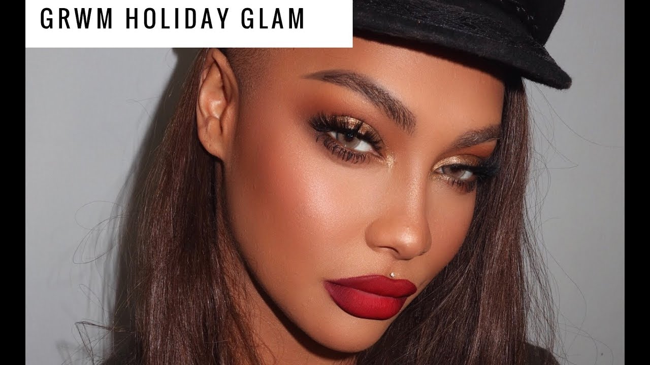 HOLIDAY GLAM RED LIP SMOKEY GOLD EYE | SONJDRADELUXE
