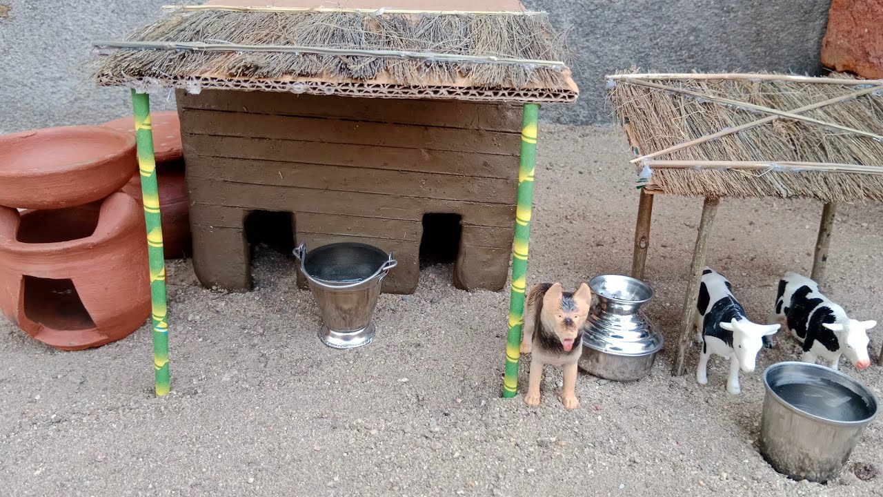 how to make miniature clay house || shed for cows | mini clay set _ village house