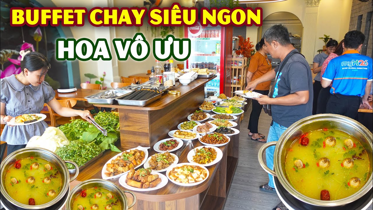 Rộn Ràng Buffet Chay Hoa Vô Ưu Mới Khai Trương Đã Rất Đông Khách Đến Ăn Lẩu Trường Thọ Siêu Ngon