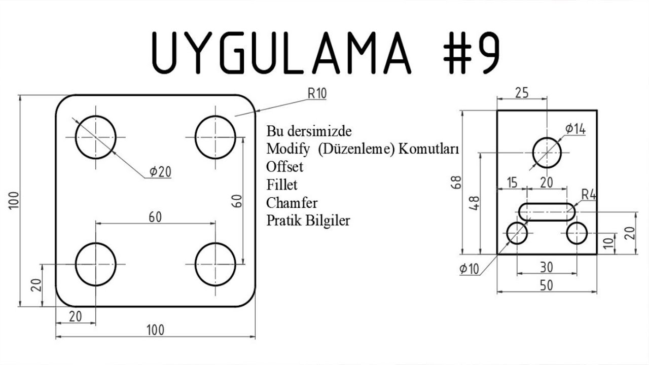 Autocad 2 Boyutlu Çizim #9 ( Offset, Fillet (Radüs) ve Chamfer (Pah) )