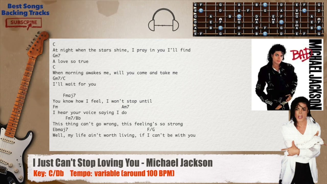 🎸 I Just Can't Stop Loving You - Michael Jackson Guitar Backing Track with chords and lyrics