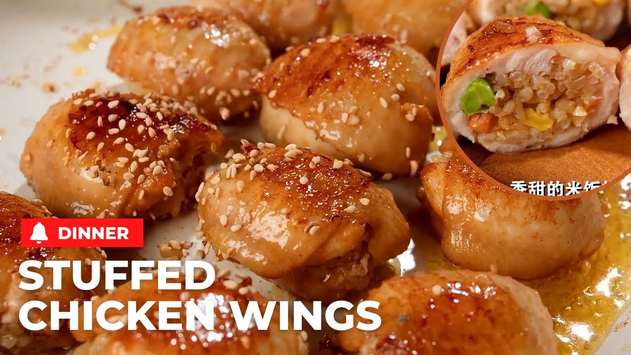 stuffed chicken wings with fried rice鸡翅包饭 #chickenwings recipes #fried rice #stirfrying