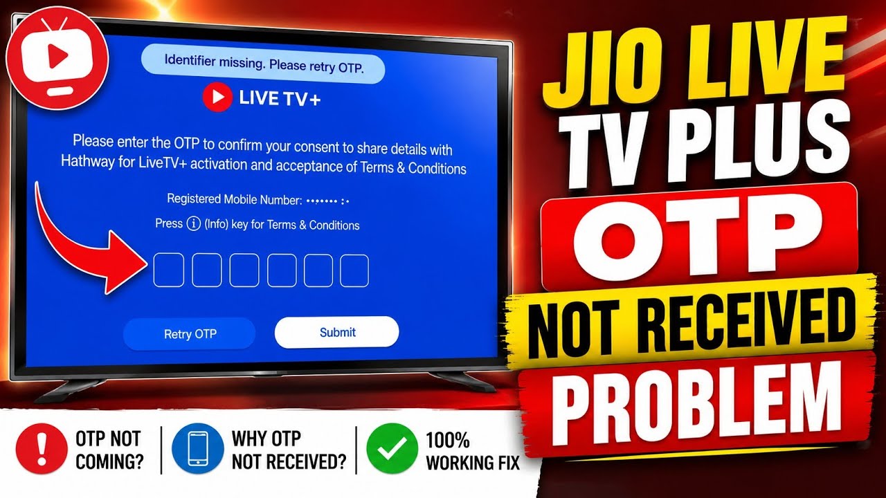 Fix Identifier missing.Please retry OTP problem | Jio TV Live Plus Me OTP Nahi Aa Raha Hai 