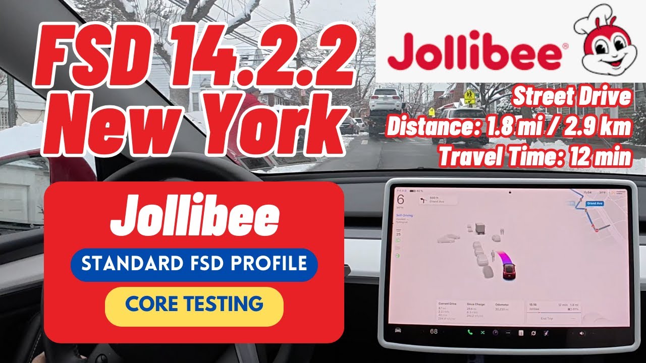 Tesla FSD 14.2.2 для поездки в ресторан Jollibee Queens Run &ndash; всего 2 небольших вмешательства (ст...