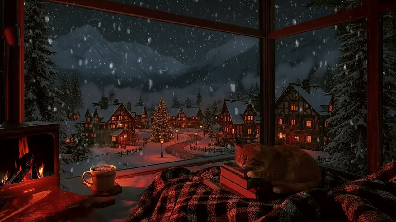 Cozy Fireplace on a Snowstorm Night ~ Relaxing Winter Ambience for Deep Sleep