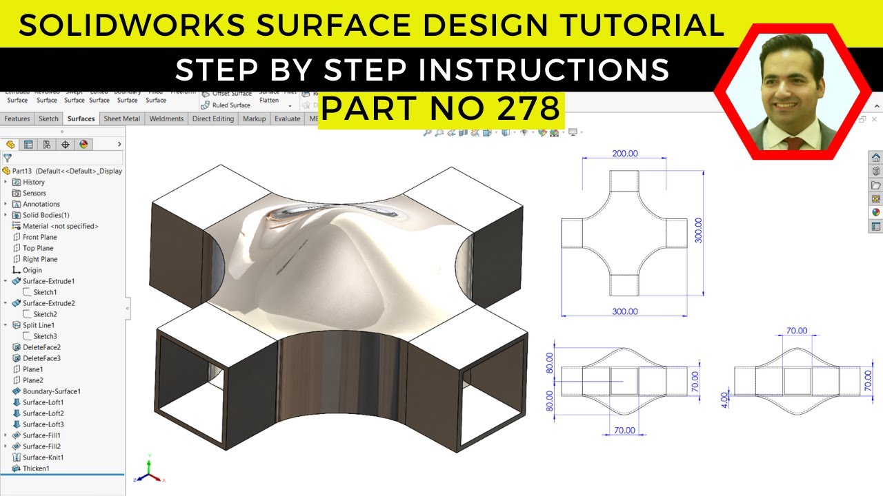 SolidWorks Surface Modeling Tutorial: Design Complex Parts with Ease | Part No 278