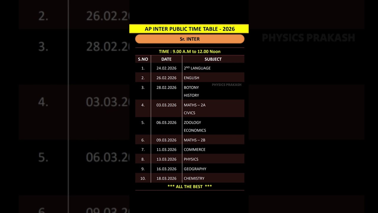 AP Sr. INTER PUBLIC TIME TABLE - 2026 #ipe2026 #shorts