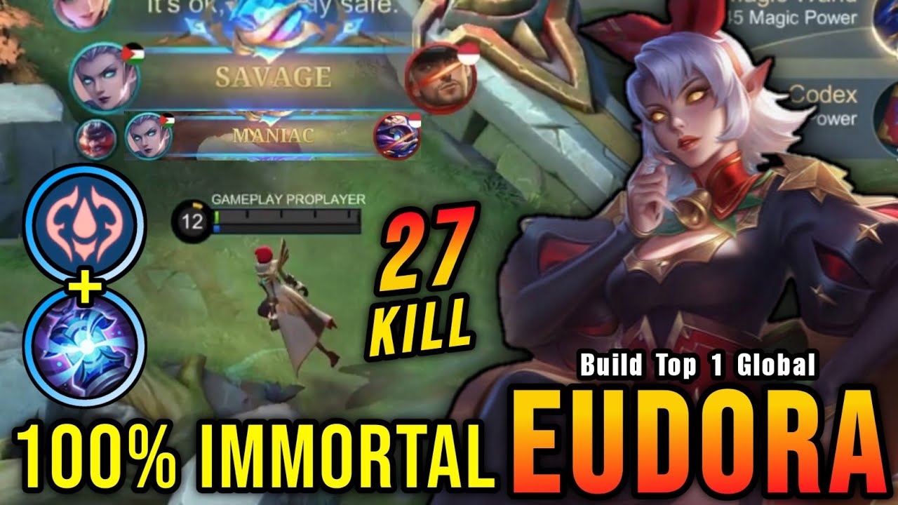 27 Kills + SAVAGE!! New One Shot Build Eudora Insane LifeSteal - Build Top 1 Global Eudora ~ MLBB