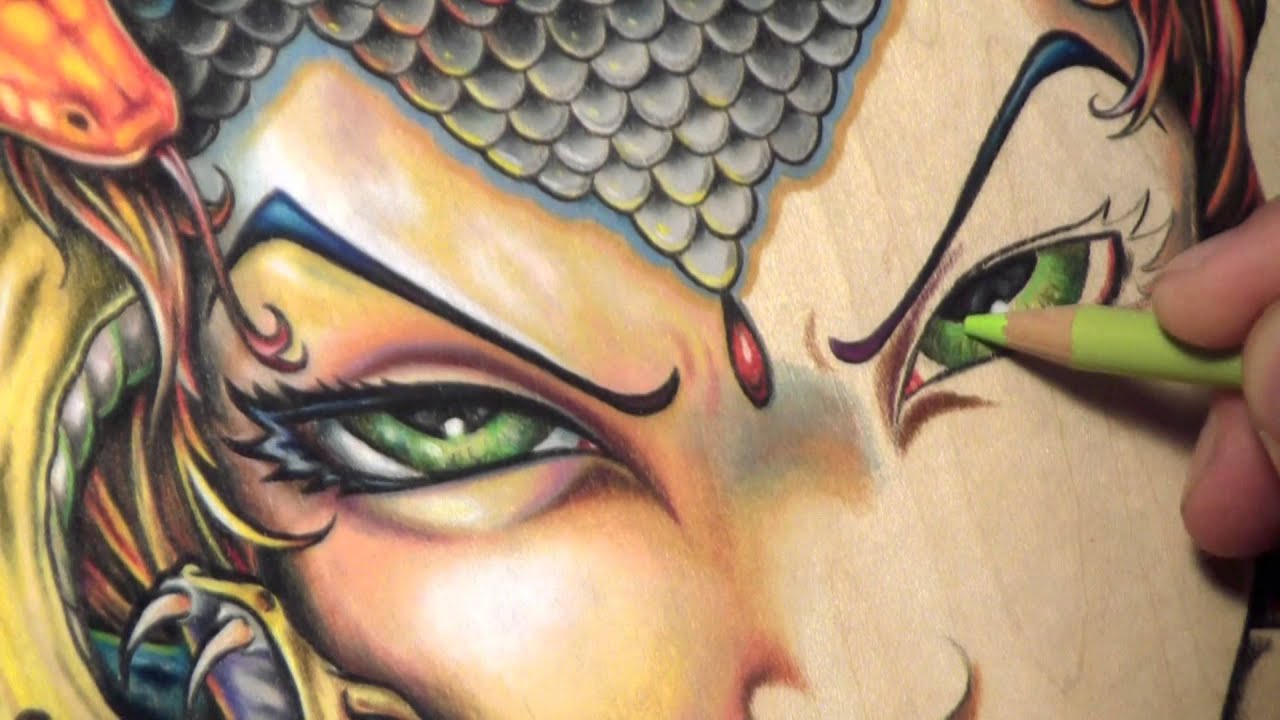 Medusa drawing with Prismacolor Pencils by Bryan Collins