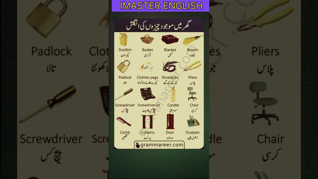 Home Things Vocabulary in English with Urdu | Daily Use Items&rdquo; #homeitems #homevocabulary #short