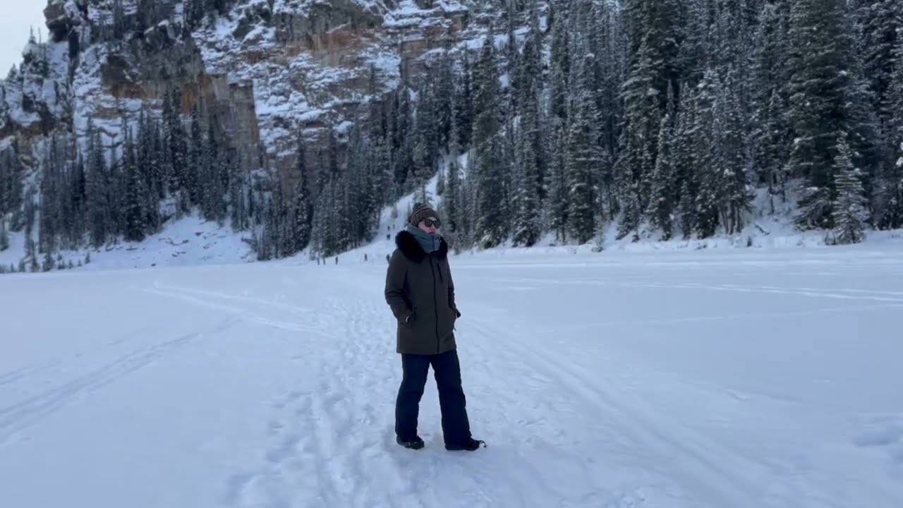 We walked in Lake Louise!! No water??! Just snow and ice!! 🥶