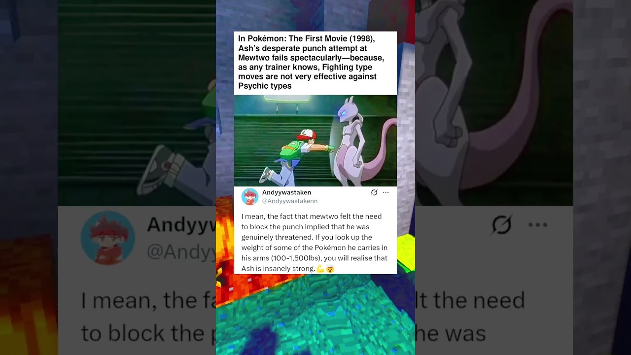 In Pok&eacute;mon: The First Movie (1998), Ash&rsquo;s desperate punch attempt at Mewtwo fails spectacularly