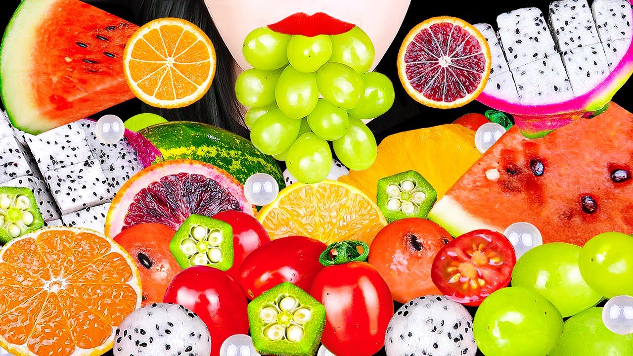 ASMR EXOTIC FRUITS 다양 과일 먹방 KOREAN WATERMELON RED ORANGE MELON 용과, 오크라, 귤, 멜론 EATING SOUNDS MUKBANG