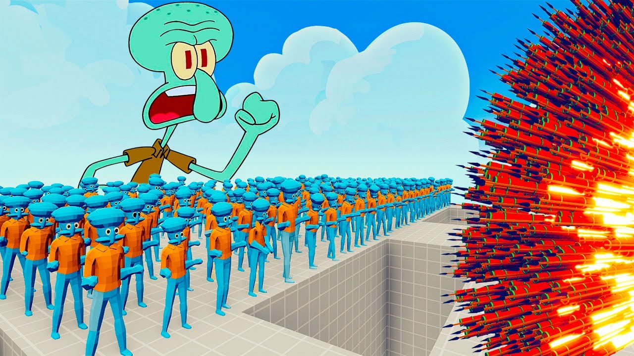 100x SQUIDWARD + 1x GIANT vs 3x EVERY GOD   Totally Accurate Battle Simulator TABS