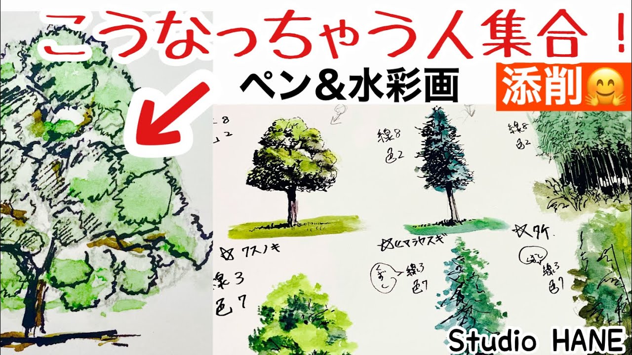 木の描き方、描き分けが難しいという方からの添削依頼を共有いたします。【ペン&水彩画】添削HANE:絵画教室で教える絵の描き方＠StudioHANE