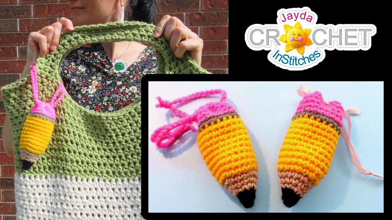 Pencil Drawstring Pouch Backpack Dongle - Back To School - Crochet Pattern & Tutorial