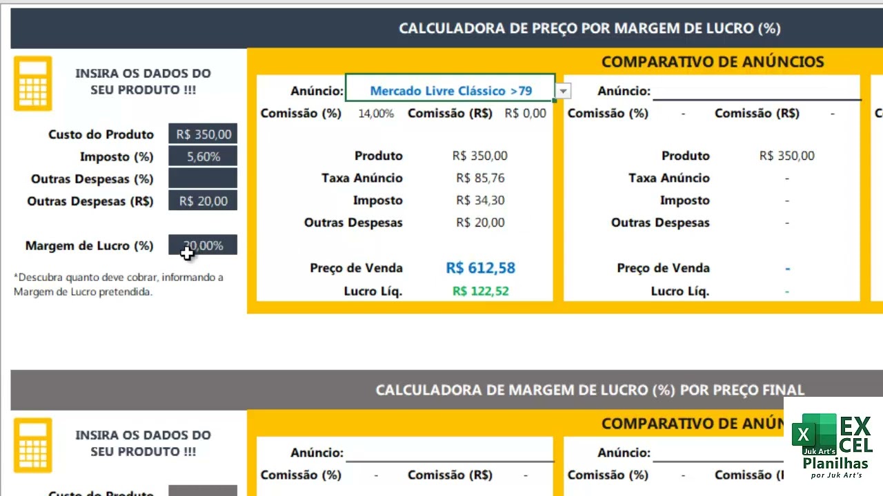 Planilha Calculadora para Precificação de Produtos - Mercado Livre , Market Place e Geral