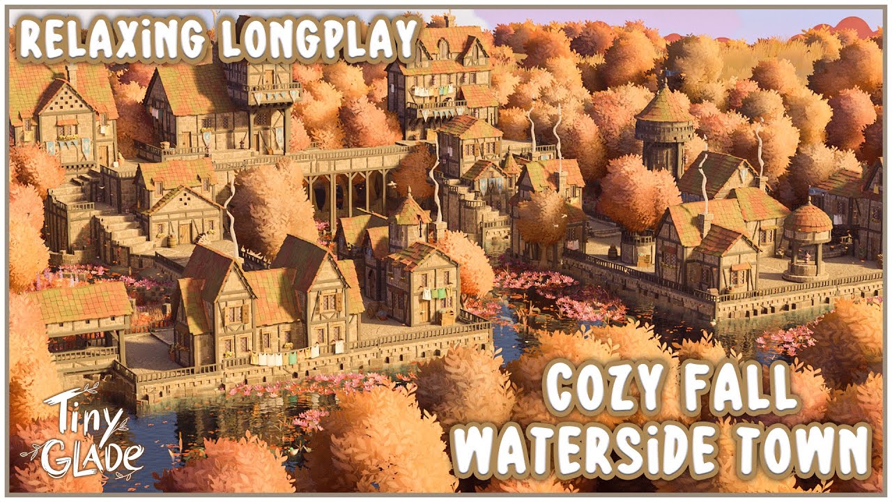 Cozy Fall Waterside Town | Tiny Glade | Relaxing Longplay ASMR