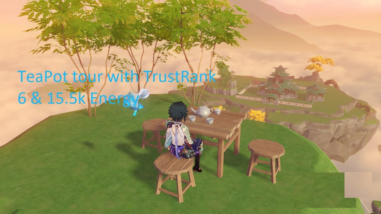 A total tour of my Genshin Impact Serenitea Pot.The Floating Adobe Trust Rank 6 With 15.5K Energy