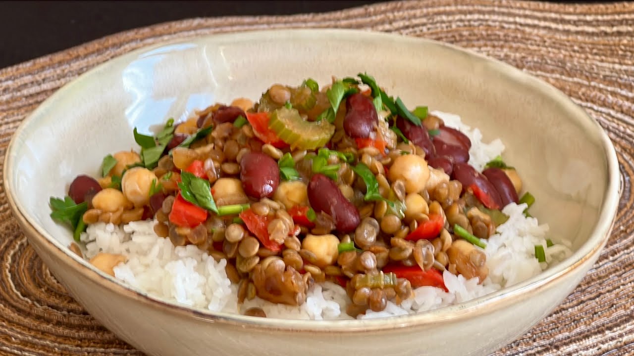 Hearty Chickpea & Red Bean Bowl with Lentils and Basmati Rice
