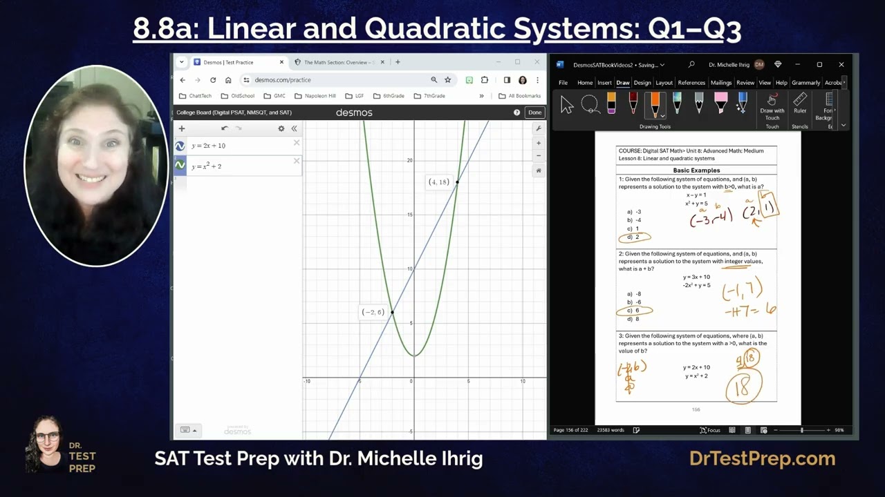 SAT Math 8.8: Linear and Quadratic Systems - HeyDrTestPrep.com