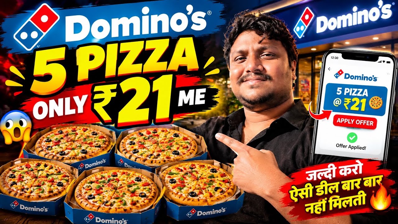 🍕🍟Dominos 5 Pizza Only 21₹ | Dominos Coupon Code Today | Dominos Offers Today @akashgaur 