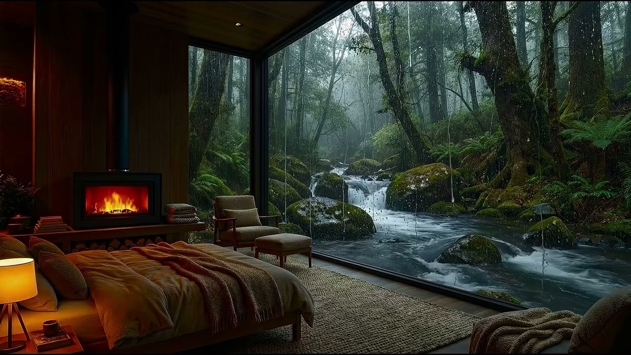 Best Sleep Sounds, Fireplace Burning Logs + Forest Stream Sounds