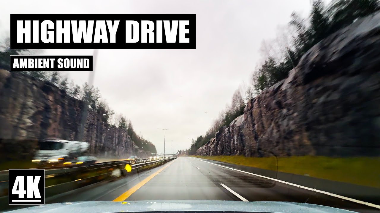 Highway Drive Through Oslo | Ambient Sound | Heavy Rain | 4K |