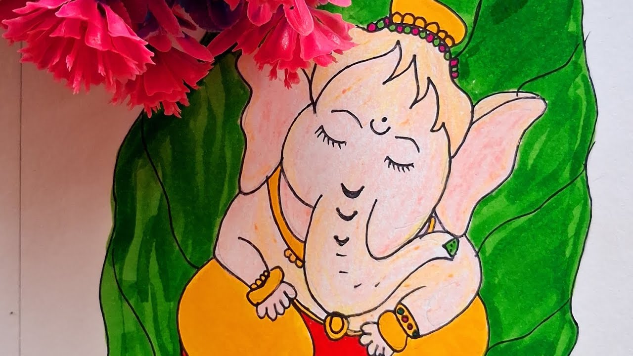 🍀 Beautiful Leaf Ganesha Art | Ganpati Special Drawing