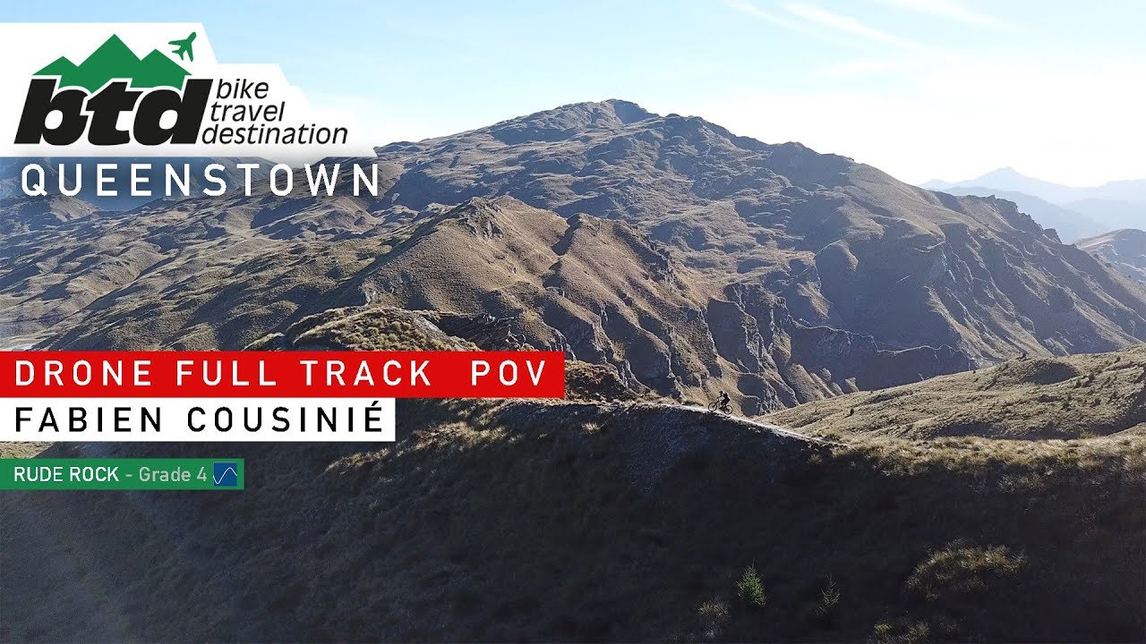 Drone full track POV Rude Rock | Bike Travel Destination QUEENSTOWN NZ