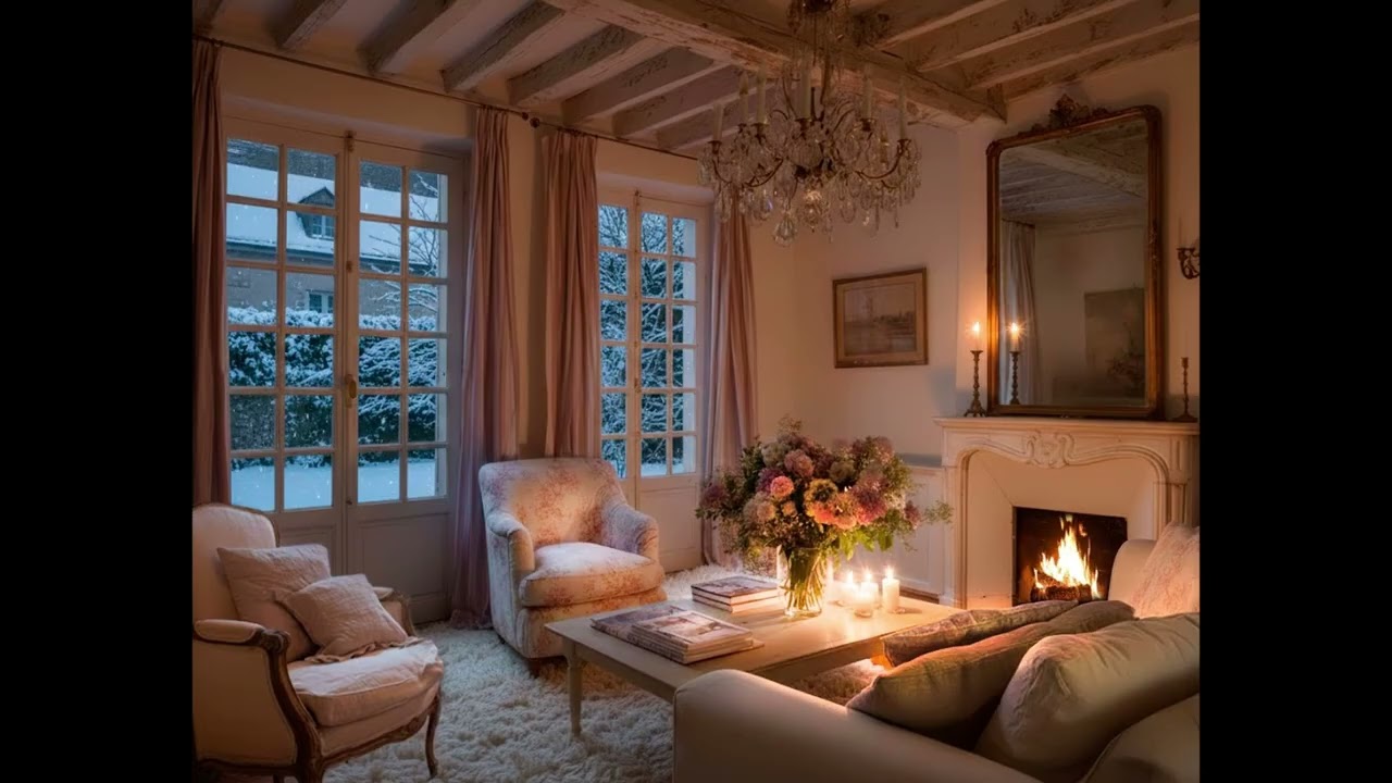 Cozy English Cottage / Snowy Night / Soft Jazz Ambience