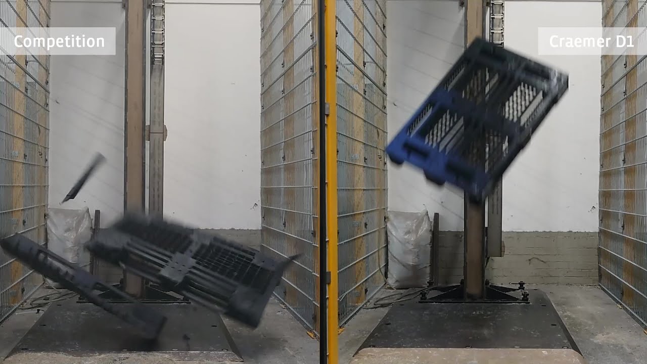 Pallet corner drop test from 4 m height