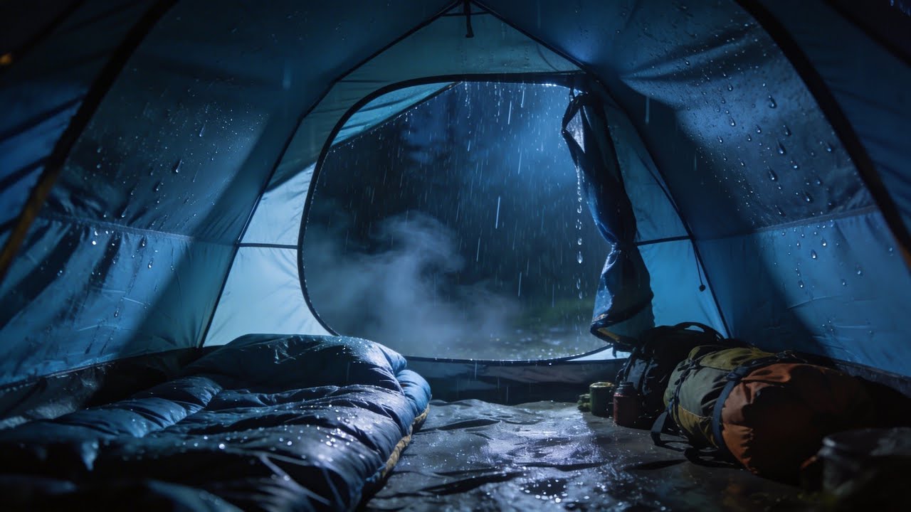 Heavy Rain in a Foggy Blue Night | Inside a Cozy Camping Tent for Deep Sleep
