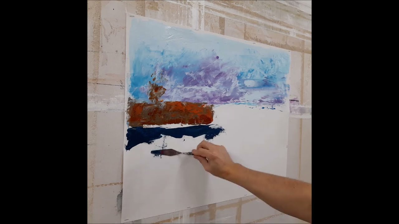 Pintar un cuadro de paisaje de marina abstracto con espátula y pinturas acrílica