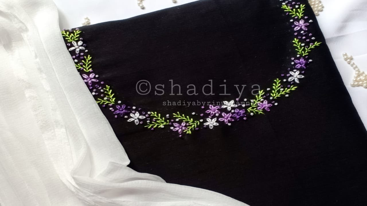 easy and simple lazy daisy hand embroidery design for neck| neckline embroidery for kurti salwar