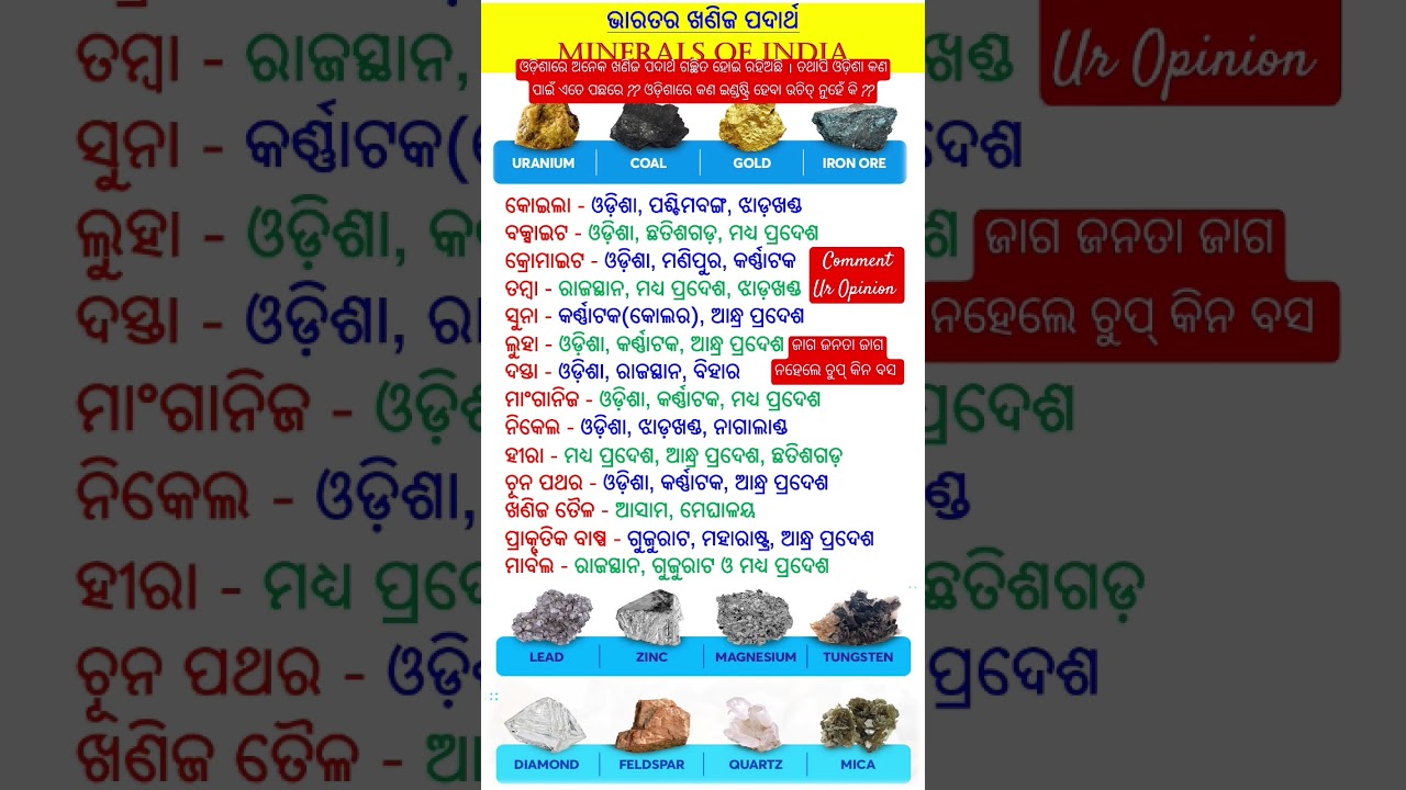 ଭାରତର ଖଣିଜ ପଦାର୍ଥ || Minerals of India 🇮🇳 #shorts #odia #odisha #viral #minerals #india #gk #odiagk