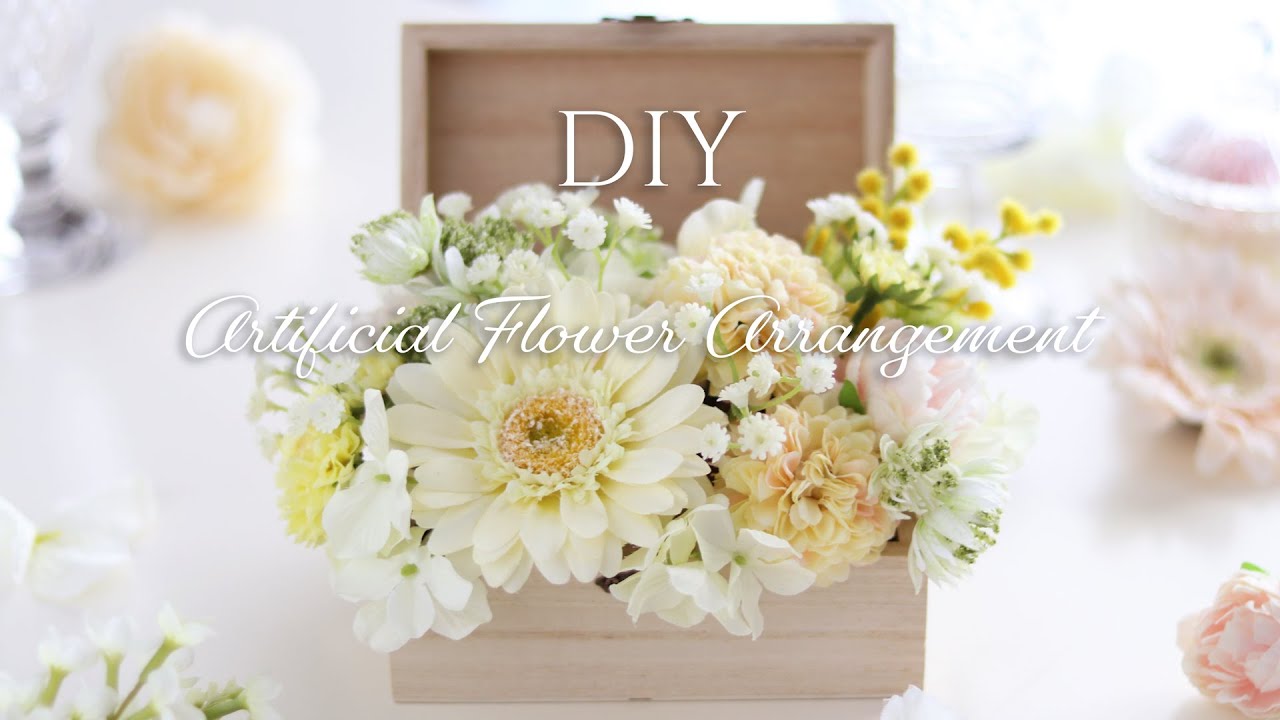 【100均DIY】CanDoの造花で春のフラワーアレンジメント。フラワーボックスの作り方。DIY Spring flower arrangement artificial flowers