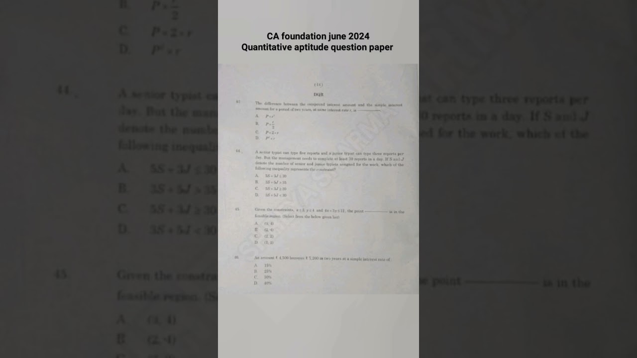 CA foundation  quantitative aptitude question paper  june 2024 ]