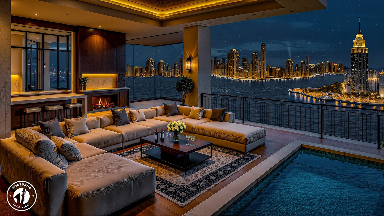 March Jazz In A Luxurious Balcony Atmosphere At Night - Melodious Jazz Symphony For A Relaxed Spirit