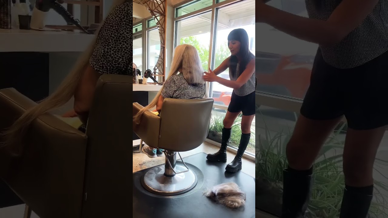 Extreme hair makeover! Watch until the end for the reveal 😮🤯✂️ #shorts #hair #beforeandafter
