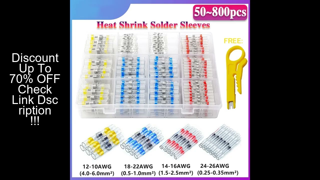 50-800Pcs Heat Shrink Butt Crimp Terminals Waterproof Solder Seal Electrical Connectors Wire Cable S