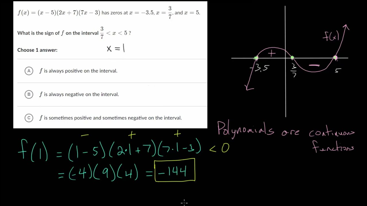 Positive and Negative Intervals of Polynomials