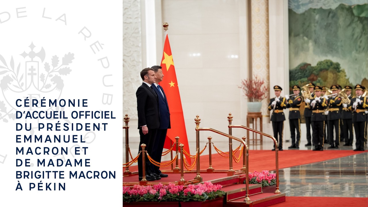 C&eacute;r&eacute;monie d&rsquo;accueil officiel du Pr&eacute;sident Emmanuel Macron et de Madame Brigitte Macron &agrave; P&eacute;kin.