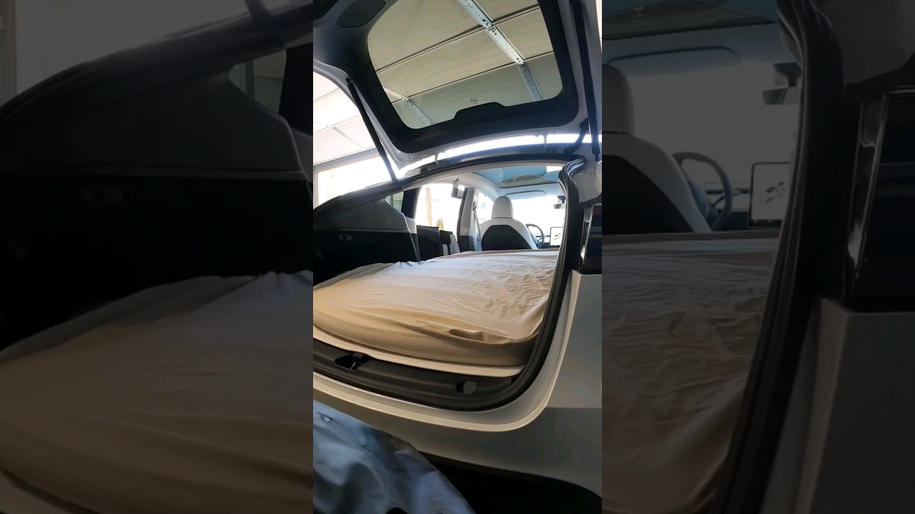 Car camping setup In the Tesla Model Y! 