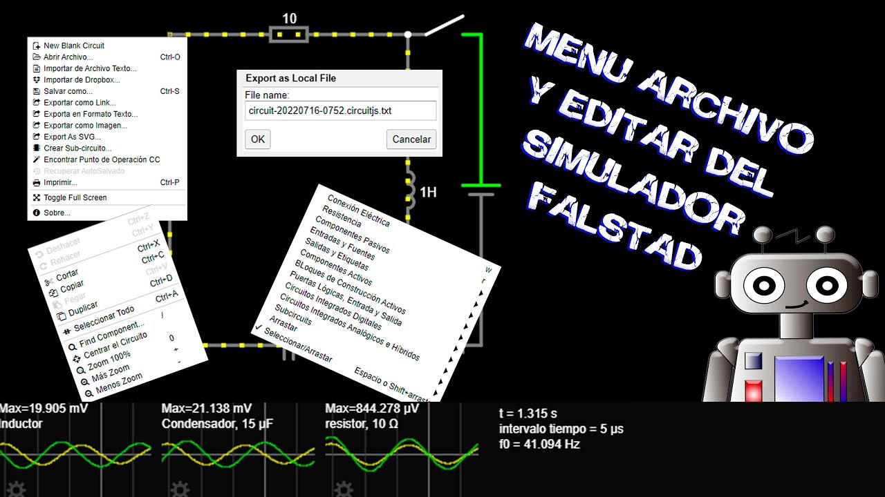 Men&uacute; archivo y editar del simulador FALSTAD | simulador falstad