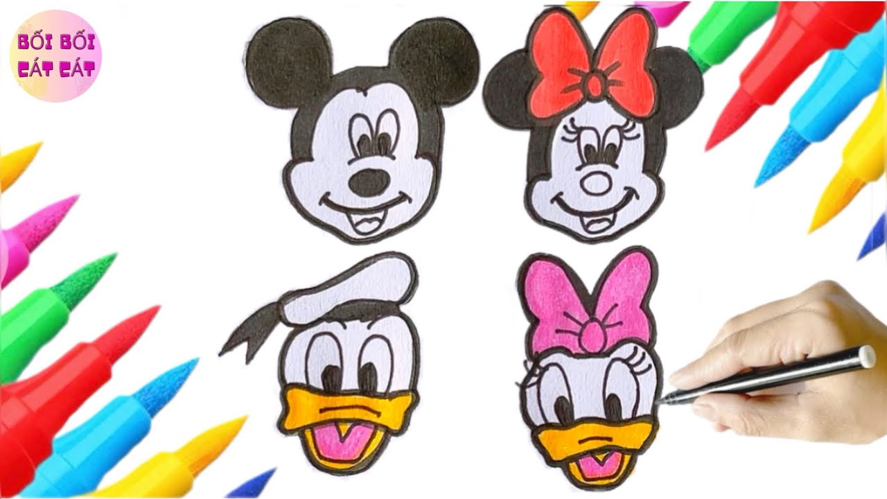 Draw Mickey Mouse and Minnie Mouse ⚫️ 🎀🐭🐹 , Draw Donald Duck and Daisy Duck🦆🎀, Art For Kids