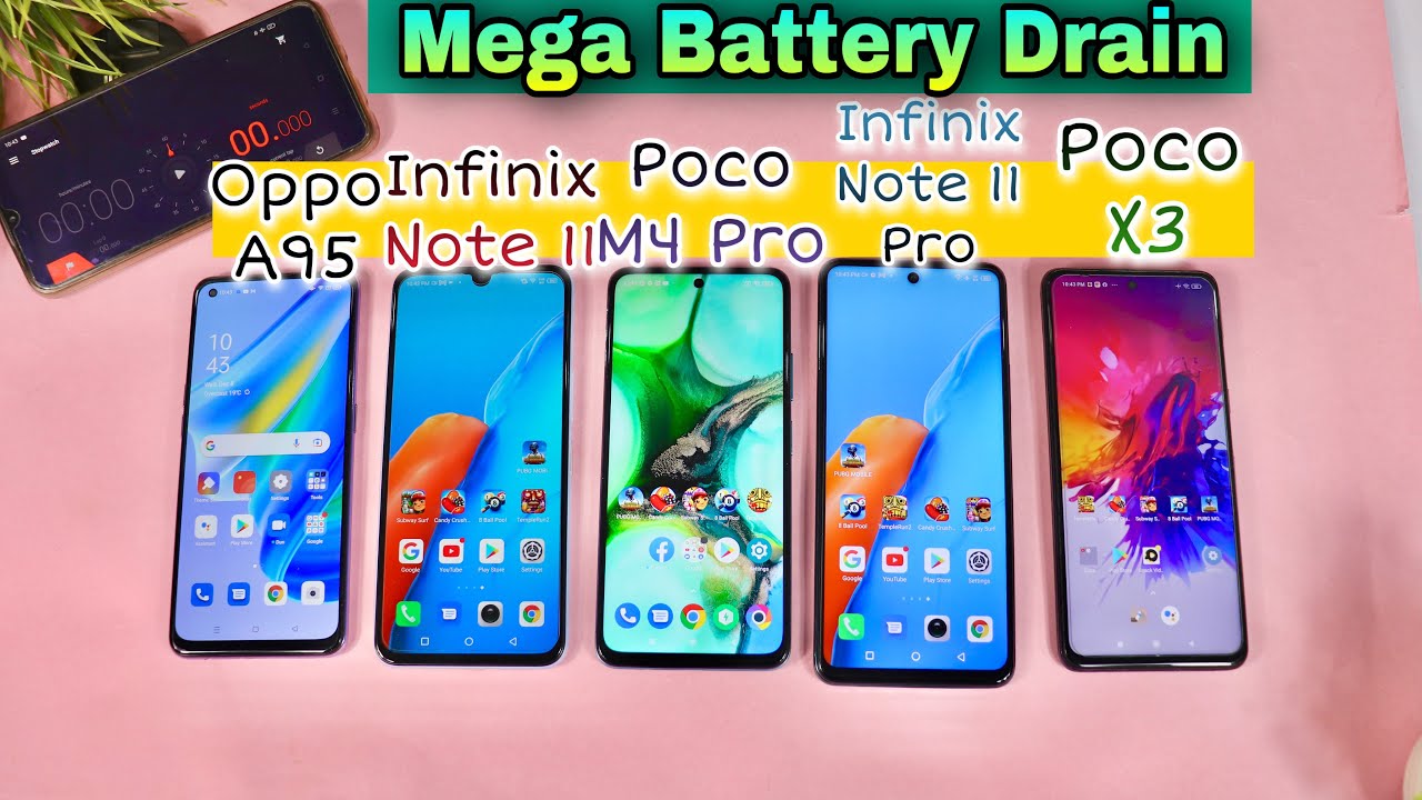 Infinix Note 11 Vs Poco X3 Vs Infinix Note 11 Pro Vs Poco M4 Pro Vs Oppo A95 - Mega Battrey Drain 🔋