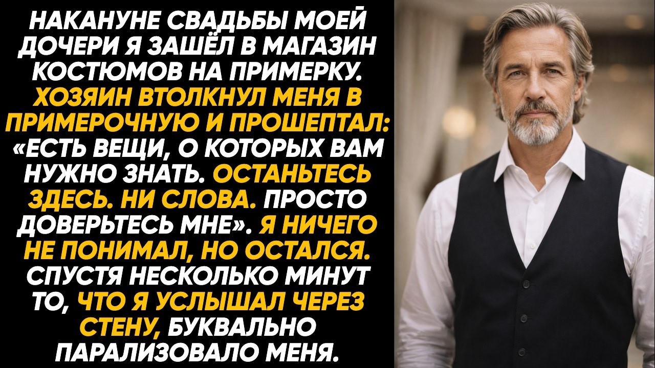«Спрячьтесь в примерочной», прошептал хозяин салона перед свадьбой дочери: через 5 минут… — я онемел