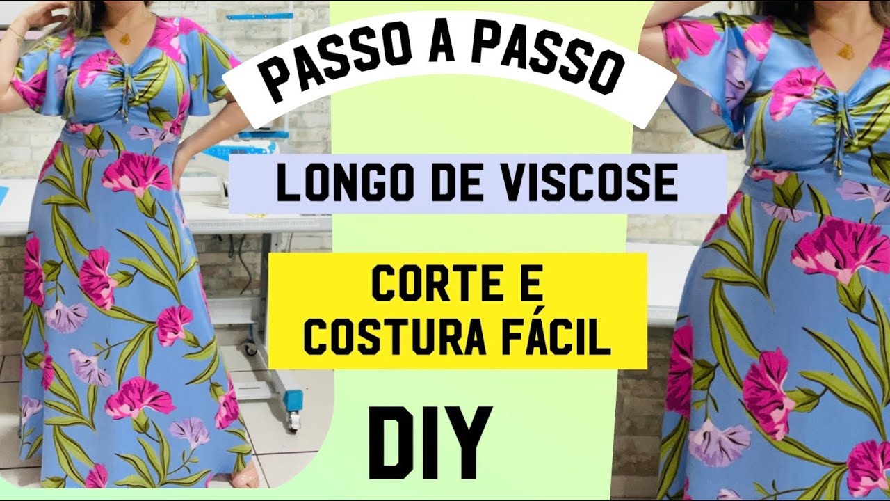 VESTIDO LONGO DE VISCOSE COM MANGA SOLTINHA, COSTURA FÁCIL #passoapasso #costura #vestidos #diy