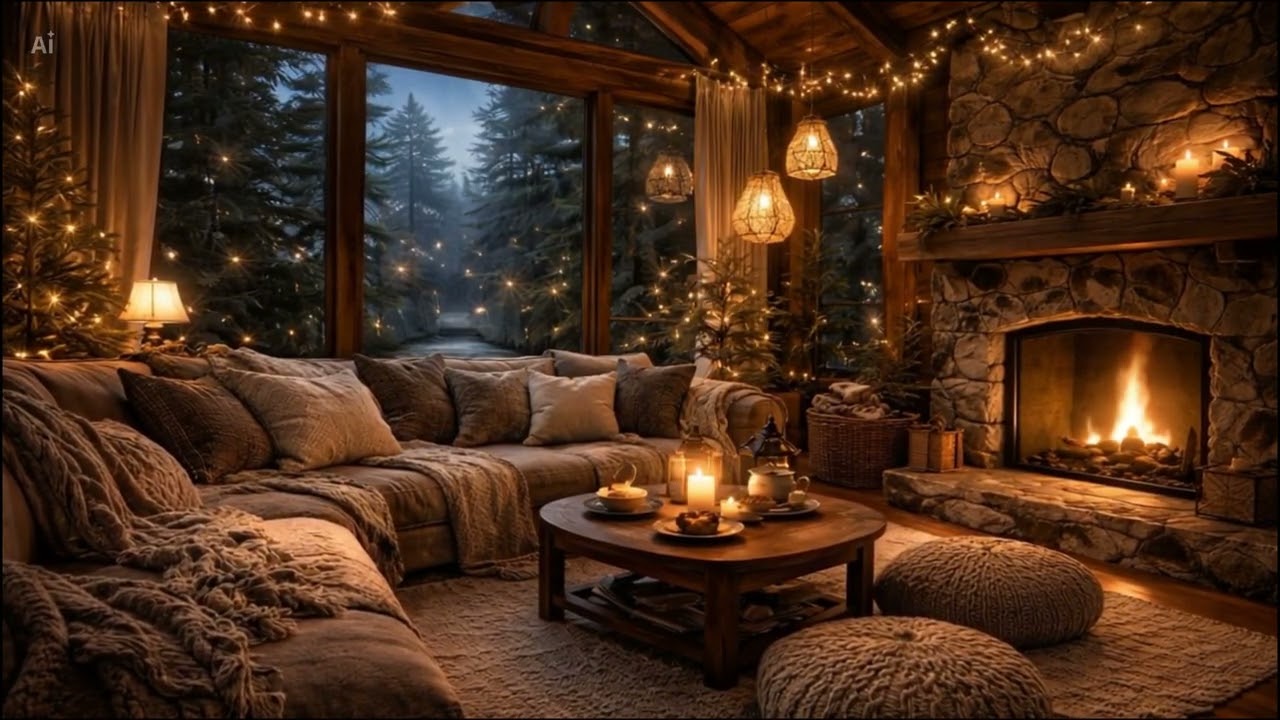 Night Time Cabin Vibes 🌙 Cozy Fireplace • Crackling Fire • Sleep Ambience